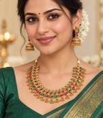 Gold-plated necklace set in multicolor - traditional style