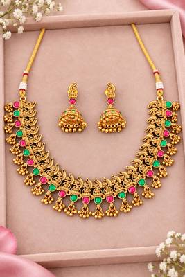 Gold-plated necklace set in multicolor - traditional style 2