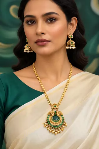 Gold-plated necklace set in multicolor - traditional style