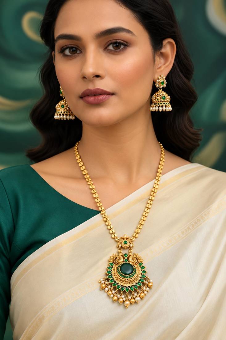 Gold-plated necklace set in multicolor - traditional style