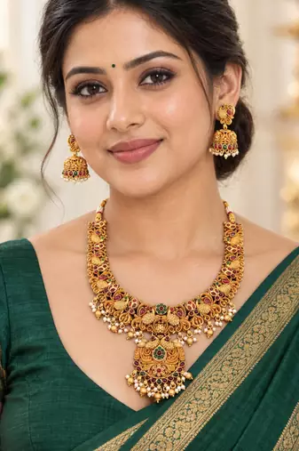 Gold-plated necklace set in multicolor - traditional style