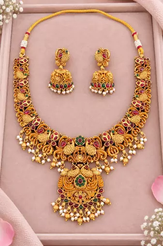 Gold-plated necklace set in multicolor - traditional style