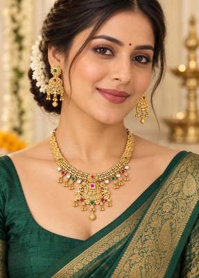 Gold-plated necklace set in multicolor - traditional style 1