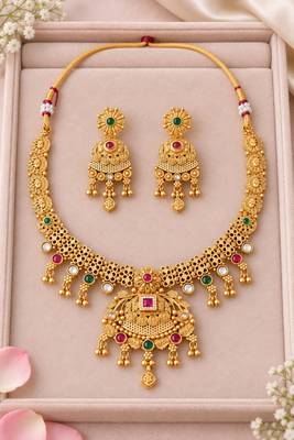 Gold-plated necklace set in multicolor - traditional style 2
