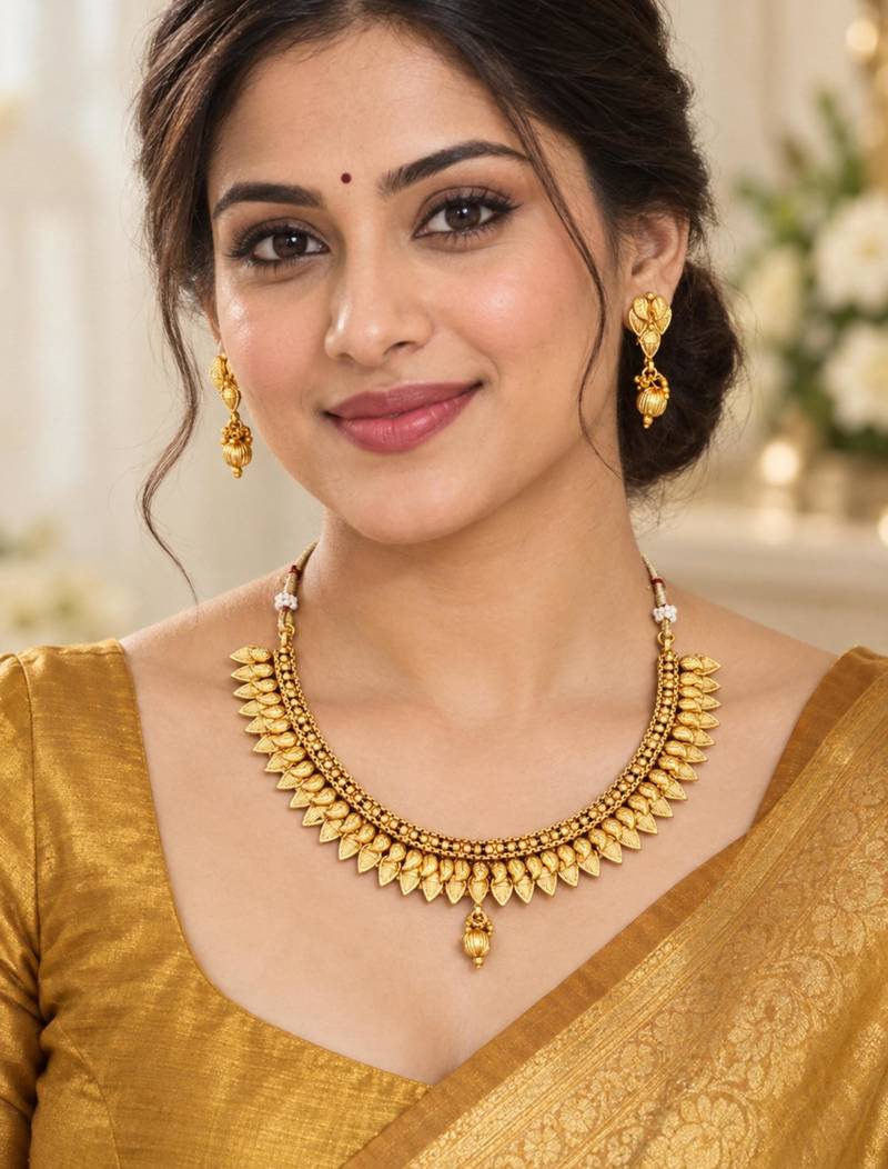 Gold-plated necklace set in golden - traditional style