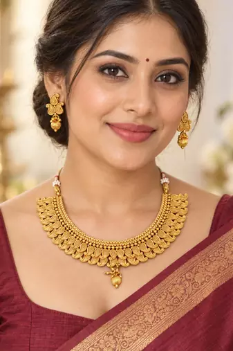 Gold-plated necklace set in golden - traditional style