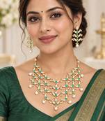 Pearl work necklace set in green - contemporary style