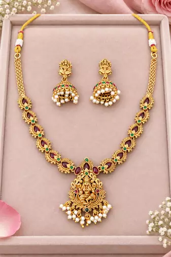 Gold-plated necklace set in multicolor - traditional style