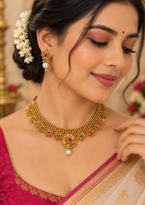 Gold-plated necklace set in multicolor - traditional style 1