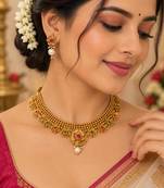 Gold-plated necklace set in multicolor - traditional style