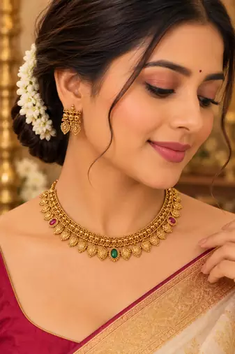 Gold-plated necklace set in multicolor - traditional style