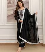  Faux Georgette Embroidery Work A-line Kurta Pant and Dupatta Set