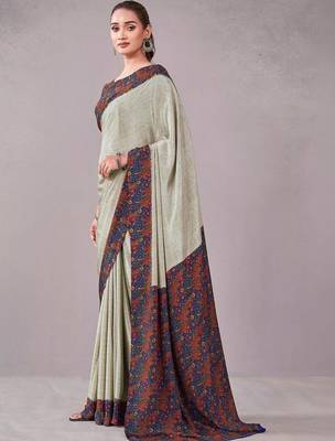Blue paisley printed crepe saree with blouse piece 1