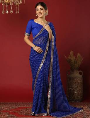 Blue bandhani sequinned georgette saree 1