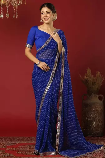 Blue bandhani sequinned georgette saree
