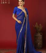 Blue bandhani sequinned georgette saree