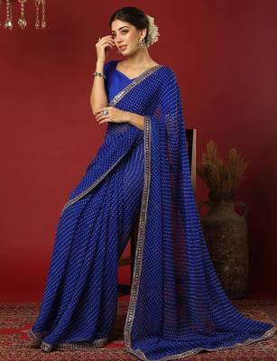 Blue bandhani sequinned georgette saree 2