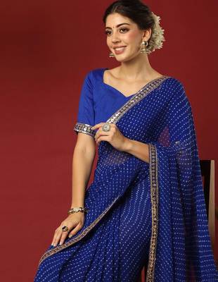 Blue bandhani sequinned georgette saree 3