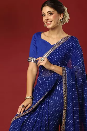 Blue bandhani sequinned georgette saree
