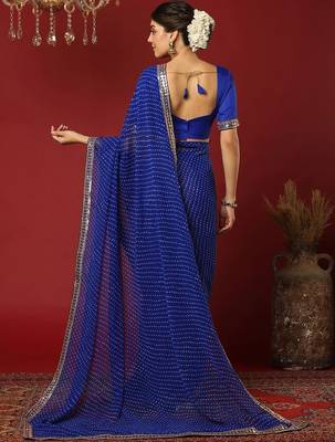 Blue bandhani sequinned georgette saree 4