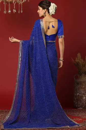 Blue bandhani sequinned georgette saree