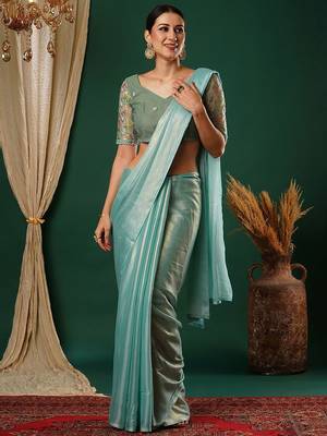 Blue embellished  georgette saree 1