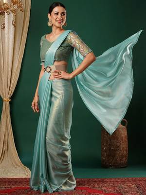 Blue embellished  georgette saree 2