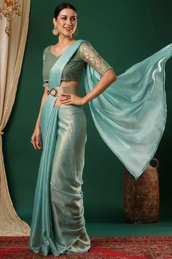 Blue embellished  georgette saree