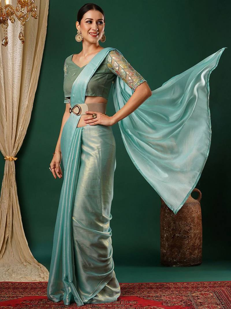 Blue embellished  georgette saree