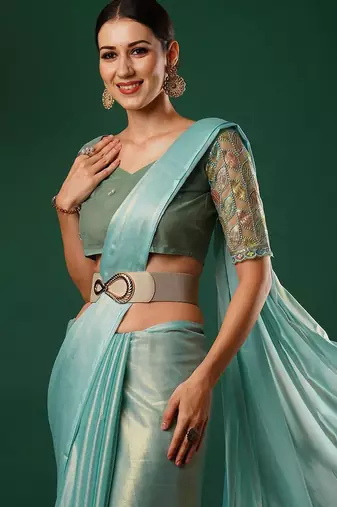 Blue embellished  georgette saree