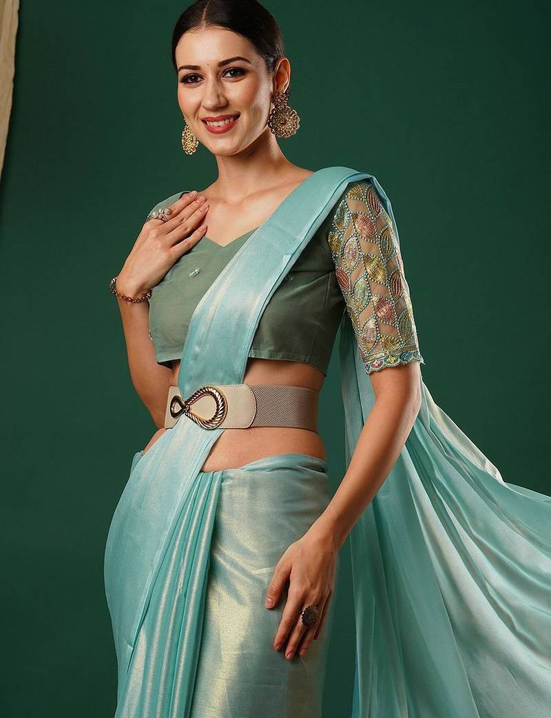 Blue embellished  georgette saree