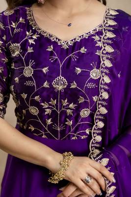  Chinon Embroidery Work Flared Shape Anarkali Dupatta Set 2