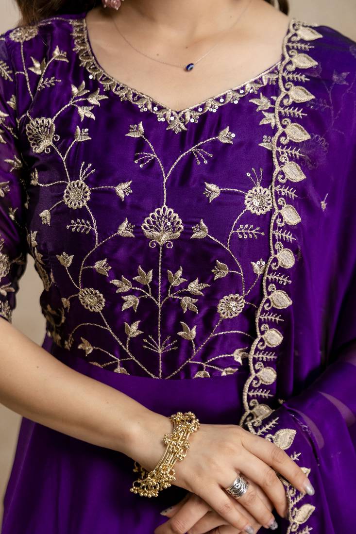  Chinon Embroidery Work Flared Shape Anarkali Dupatta Set