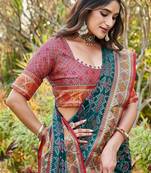Blue woven design zari  patola saree