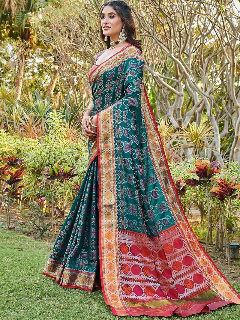 Blue woven design zari  patola saree