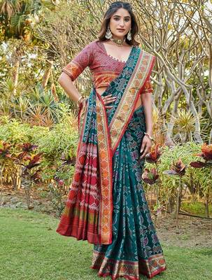 Blue woven design zari  patola saree 3