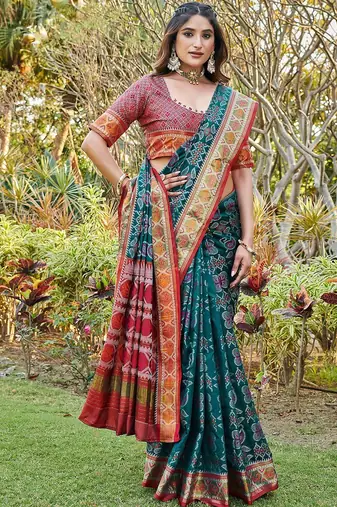 Blue woven design zari  patola saree
