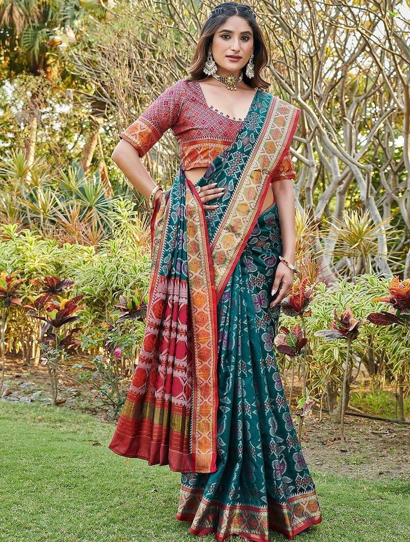 Blue woven design zari  patola saree