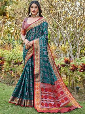 Blue woven design zari  patola saree 4