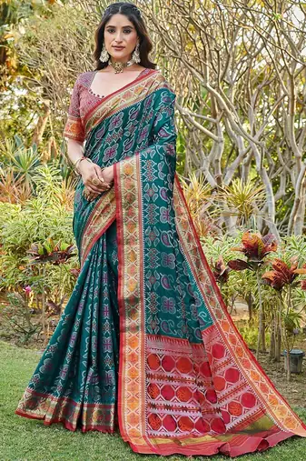 Blue woven design zari  patola saree