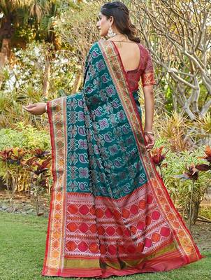 Blue woven design zari  patola saree 5