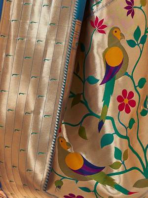 Blue ethnic motifs woven design zari paithani saree 3
