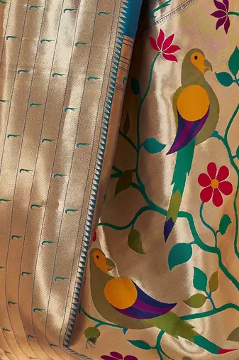 Blue ethnic motifs woven design zari paithani saree