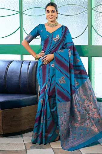 Blue woven design zari banarasi saree