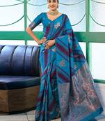 Blue woven design zari banarasi saree