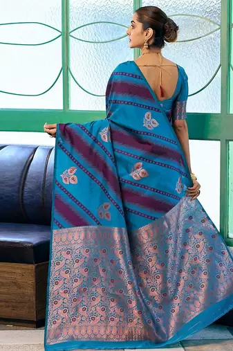 Blue woven design zari banarasi saree