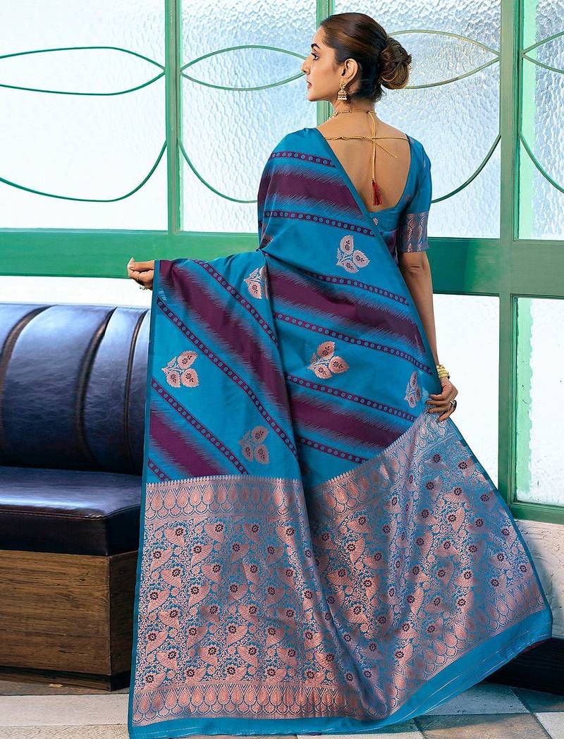 Blue woven design zari banarasi saree