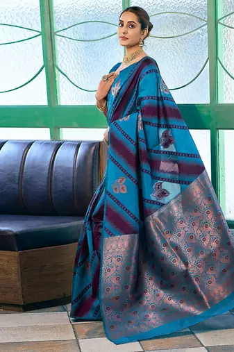 Blue woven design zari banarasi saree