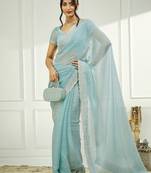 Blue embellished zari  chiffon saree