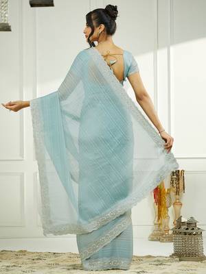 Blue embellished zari  chiffon saree 3